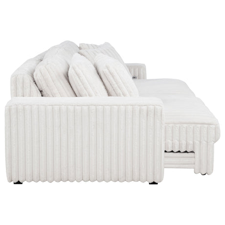 Jacana Dual Power Chaise Sofa - Channel-Tufted Ivory Corduroy with USB-A & USB-C Charging – view 12