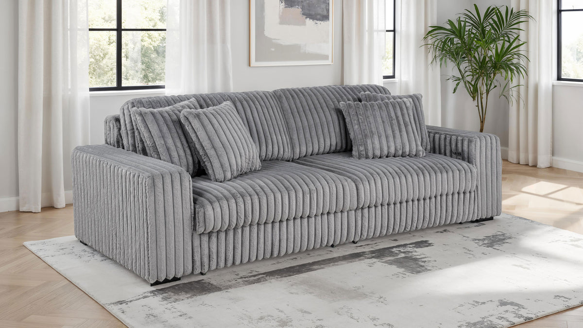 Jacana Dual Power Chaise Sofa - Channel-Tufted Grey Corduroy with USB-A & USB-C Charging – view 1