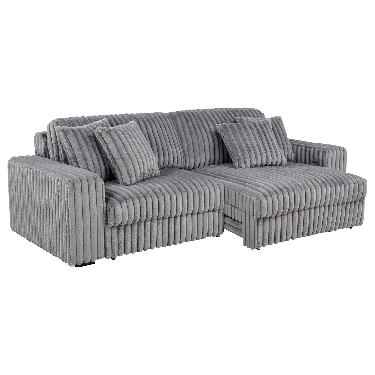 Jacana Dual Power Chaise Sofa - Channel-Tufted Grey Corduroy with USB-A & USB-C Charging – view 5