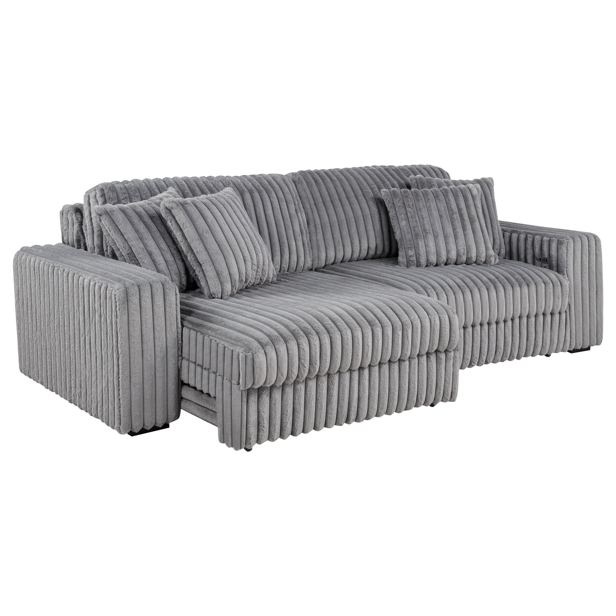 Jacana Dual Power Chaise Sofa - Channel-Tufted Grey Corduroy with USB-A & USB-C Charging – view 6