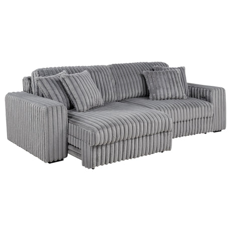 Jacana Dual Power Chaise Sofa - Channel-Tufted Grey Corduroy with USB-A & USB-C Charging – view 6