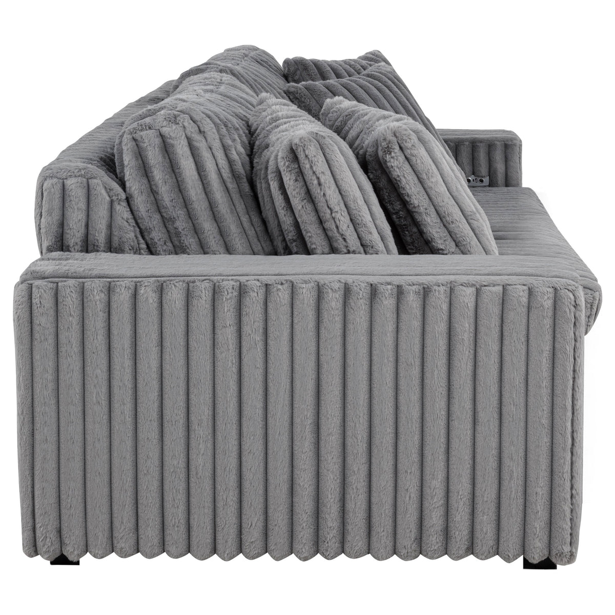Jacana Dual Power Chaise Sofa - Channel-Tufted Grey Corduroy with USB-A & USB-C Charging – view 11