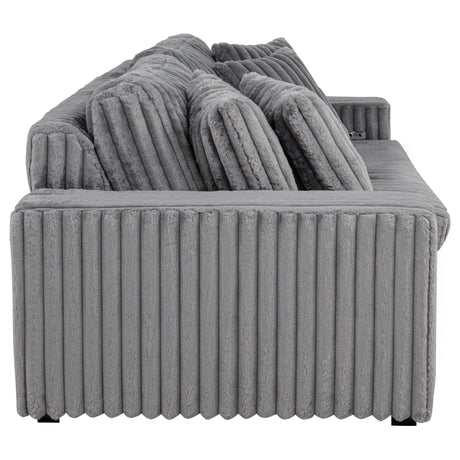 Jacana Dual Power Chaise Sofa - Channel-Tufted Grey Corduroy with USB-A & USB-C Charging – view 11
