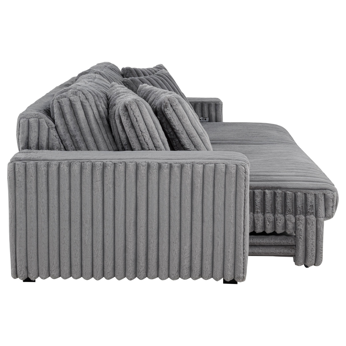 Jacana Dual Power Chaise Sofa - Channel-Tufted Grey Corduroy with USB-A & USB-C Charging – view 12