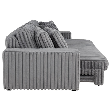 Jacana Dual Power Chaise Sofa - Channel-Tufted Grey Corduroy with USB-A & USB-C Charging – view 12