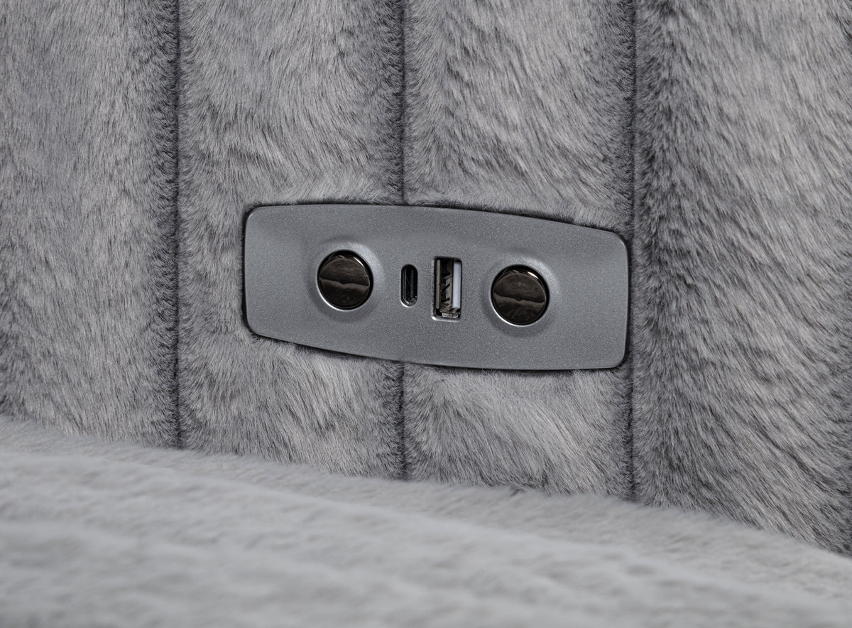 Jacana Dual Power Chaise Sofa - Channel-Tufted Grey Corduroy with USB-A & USB-C Charging – view 13