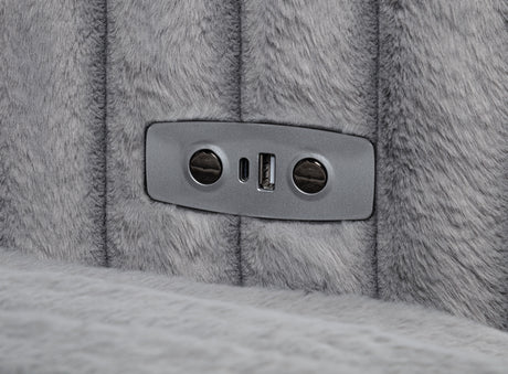 Jacana Dual Power Chaise Sofa - Channel-Tufted Grey Corduroy with USB-A & USB-C Charging – view 13