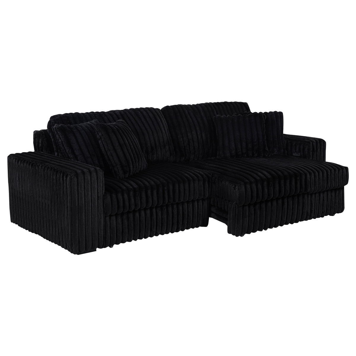 Jacana Dual Power Chaise Sofa - Black Channel-Tufted Corduroy with USB-A & USB-C Charging – view 5
