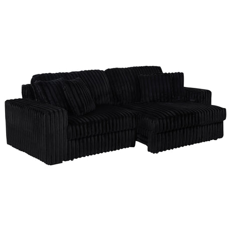 Jacana Dual Power Chaise Sofa - Black Channel-Tufted Corduroy with USB-A & USB-C Charging – view 5