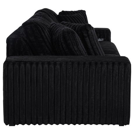 Jacana Dual Power Chaise Sofa - Black Channel-Tufted Corduroy with USB-A & USB-C Charging – view 11