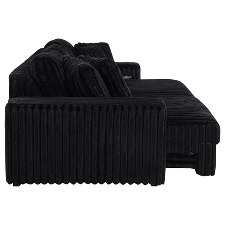 Jacana Dual Power Chaise Sofa - Black Channel-Tufted Corduroy with USB-A & USB-C Charging – view 12