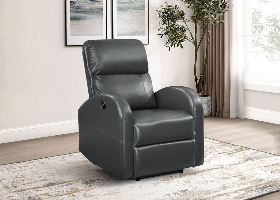 Grant Power Recliner Chair - Compact Track Arm Design in Grey Leatherette