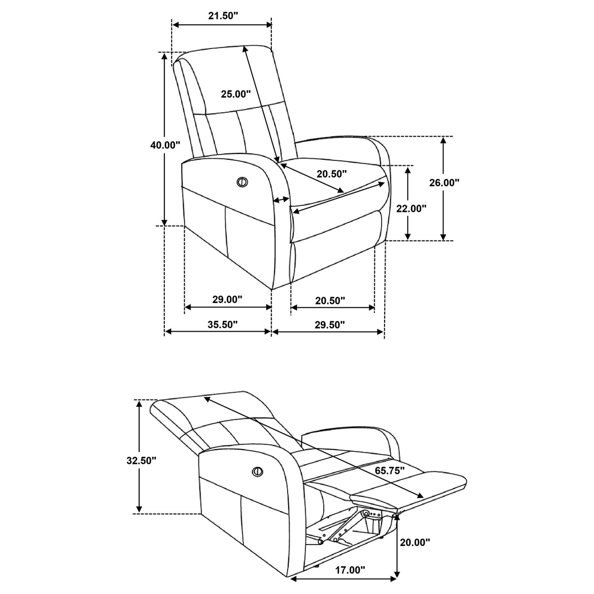 Grant Power Recliner Chair - Compact Track Arm Design in Brown Faux Leather – view 11