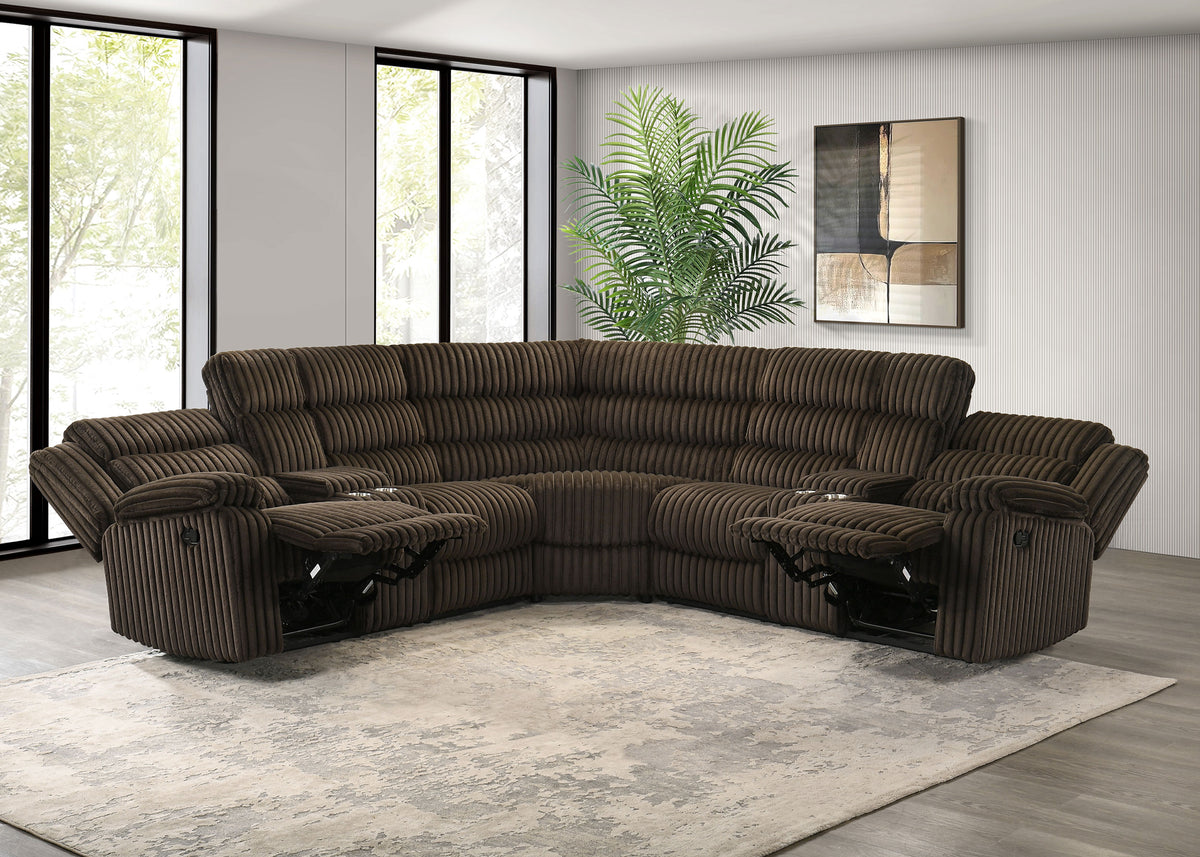 Atkinson 3-Piece Reclining Sectional Sofa - Channel-Tufted Chocolate Corduroy with Storage Consoles – view 4