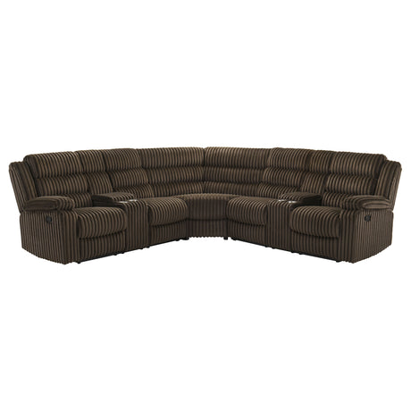 Atkinson 3-Piece Reclining Sectional Sofa - Channel-Tufted Chocolate Corduroy with Storage Consoles – view 5