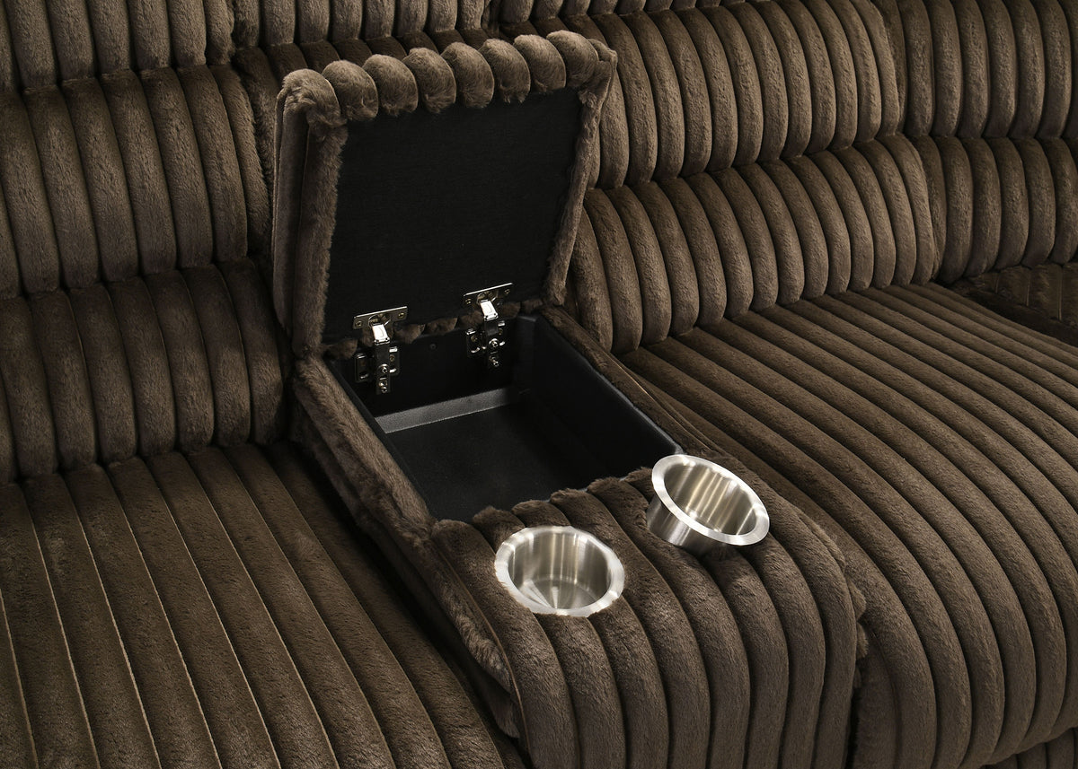 Atkinson 3-Piece Reclining Sectional Sofa - Channel-Tufted Chocolate Corduroy with Storage Consoles – view 10
