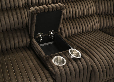 Atkinson 3-Piece Reclining Sectional Sofa - Channel-Tufted Chocolate Corduroy with Storage Consoles – view 10