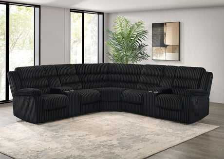 Atkinson 3-Piece Reclining Sectional Sofa - Black Wide-Wale Corduroy with Storage Consoles & Cup Holders – view 1