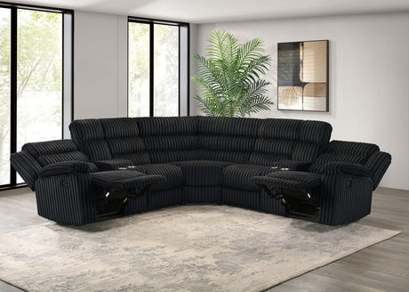 Atkinson 3-Piece Reclining Sectional Sofa - Black Wide-Wale Corduroy with Storage Consoles & Cup Holders – view 4