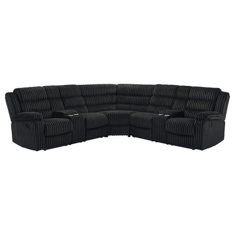 Atkinson 3-Piece Reclining Sectional Sofa - Black Wide-Wale Corduroy with Storage Consoles & Cup Holders – view 5