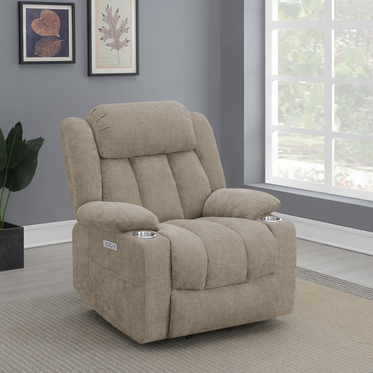 Houston Power Lift Recliner - Camel Chenille with Pillowtop Arms, USB Port & Cupholders – view 1