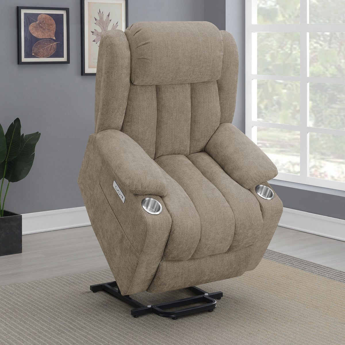 Houston Power Lift Recliner - Camel Chenille with Pillowtop Arms, USB Port & Cupholders – view 4