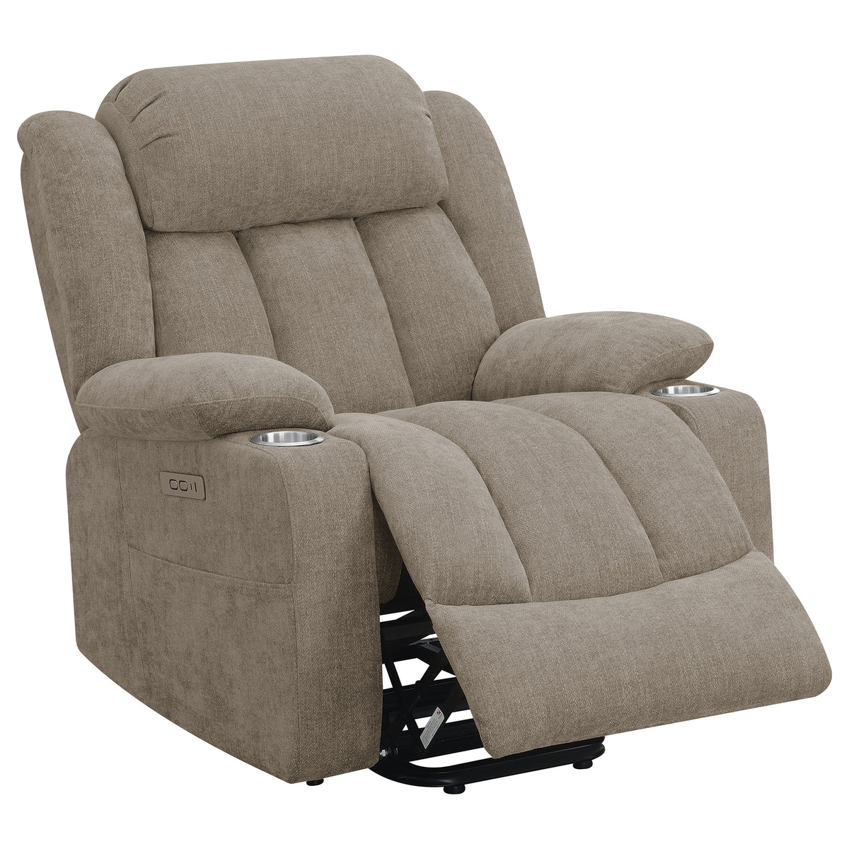 Houston Power Lift Recliner - Camel Chenille with Pillowtop Arms, USB Port & Cupholders – view 5