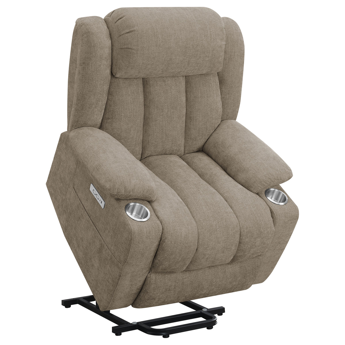 Houston Power Lift Recliner - Camel Chenille with Pillowtop Arms, USB Port & Cupholders – view 6