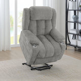 Houston Power Lift Recliner with USB Port - Overstuffed Grey Chenille with Pillowtop Arms & Cupholders – view 4