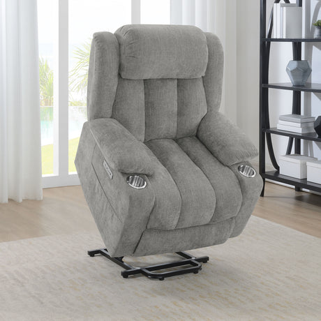 Houston Power Lift Recliner with USB Port - Overstuffed Grey Chenille with Pillowtop Arms & Cupholders – view 4