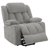 Houston Power Lift Recliner with USB Port - Overstuffed Grey Chenille with Pillowtop Arms & Cupholders – view 5
