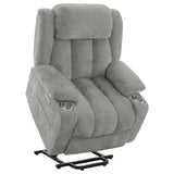 Houston Power Lift Recliner with USB Port - Overstuffed Grey Chenille with Pillowtop Arms & Cupholders – view 6