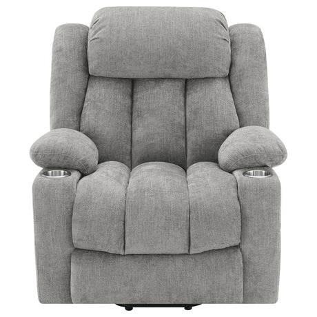 Houston Power Lift Recliner with USB Port - Overstuffed Grey Chenille with Pillowtop Arms & Cupholders – view 7