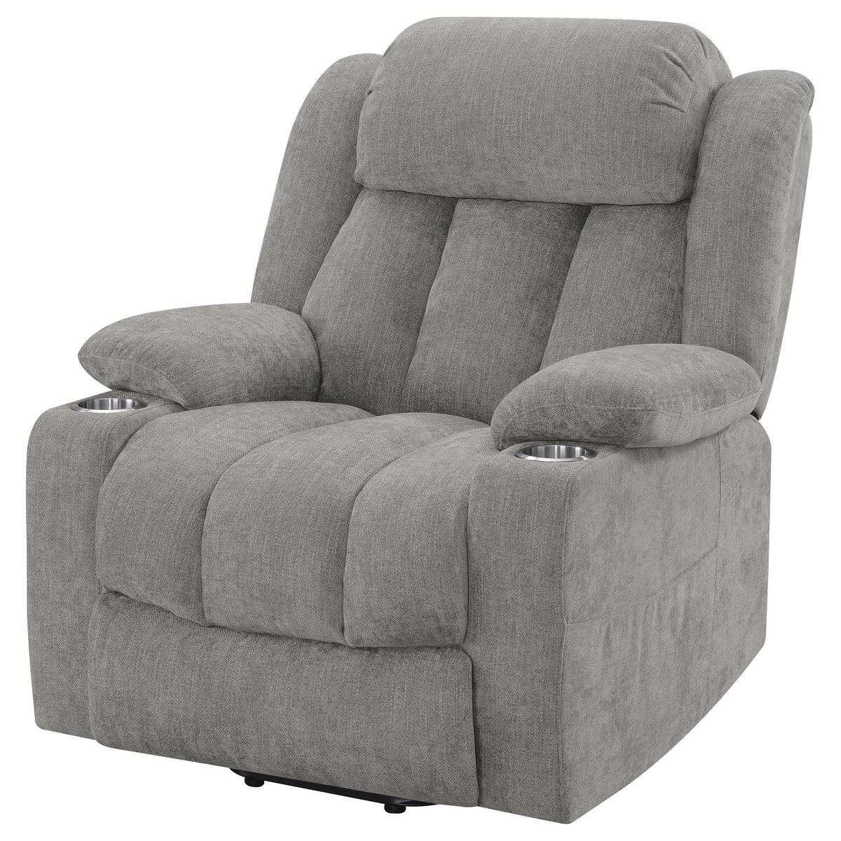Houston Power Lift Recliner with USB Port - Overstuffed Grey Chenille with Pillowtop Arms & Cupholders – view 8