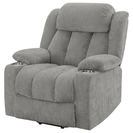 Houston Power Lift Recliner with USB Port - Overstuffed Grey Chenille with Pillowtop Arms & Cupholders – view 8