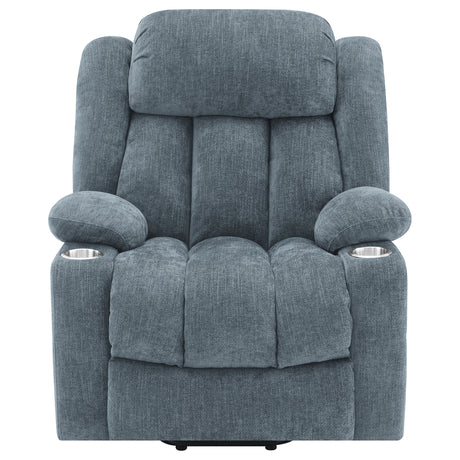 Houston Power Lift Recliner with USB - Overstuffed Slate Blue Chenille with Pillowtop Arms – view 7