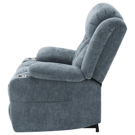 Houston Power Lift Recliner with USB - Overstuffed Slate Blue Chenille with Pillowtop Arms – view 9