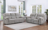 Gilson Reclining Sofa, Console Loveseat & Glider Recliner - Grey Chenille with Pillow Top Arms, Manual Recline - lifestyle