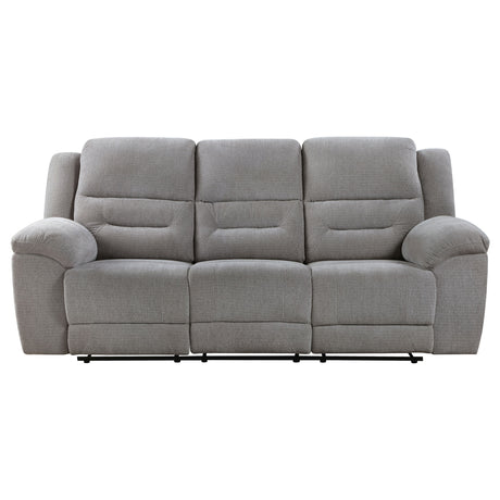 Gilson Reclining Sofa, Console Loveseat & Glider Recliner - Grey Chenille with Pillow Top Arms, Manual Recline – view 9