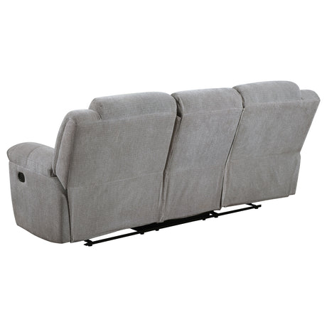 Gilson Reclining Sofa, Console Loveseat & Glider Recliner - Grey Chenille with Pillow Top Arms, Manual Recline – view 10