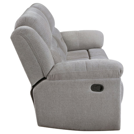 Gilson Reclining Sofa, Console Loveseat & Glider Recliner - Grey Chenille with Pillow Top Arms, Manual Recline – view 11