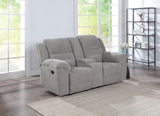 Gilson Reclining Sofa, Console Loveseat & Glider Recliner - Grey Chenille with Pillow Top Arms, Manual Recline – view 17
