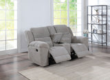 Gilson Reclining Sofa, Console Loveseat & Glider Recliner - Grey Chenille with Pillow Top Arms, Manual Recline – view 18