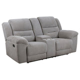 Gilson Reclining Sofa, Console Loveseat & Glider Recliner - Grey Chenille with Pillow Top Arms, Manual Recline – view 19