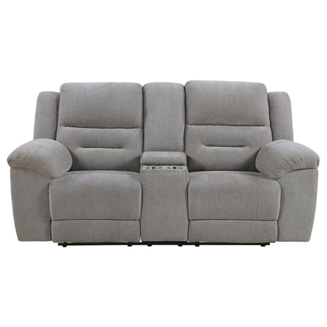 Gilson Reclining Sofa, Console Loveseat & Glider Recliner - Grey Chenille with Pillow Top Arms, Manual Recline – view 20