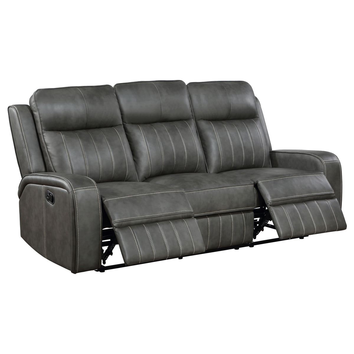 Raelynn Wall-Hugger Reclining Sofa, Loveseat & Recliner - Grey Leatherette with Vertical Topstitching – view 9
