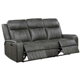 Raelynn Wall-Hugger Reclining Sofa, Loveseat & Recliner - Grey Leatherette with Vertical Topstitching – view 9