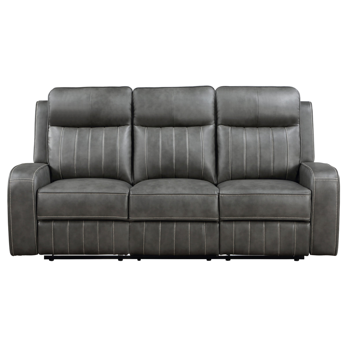 Raelynn Wall-Hugger Reclining Sofa, Loveseat & Recliner - Grey Leatherette with Vertical Topstitching – view 10