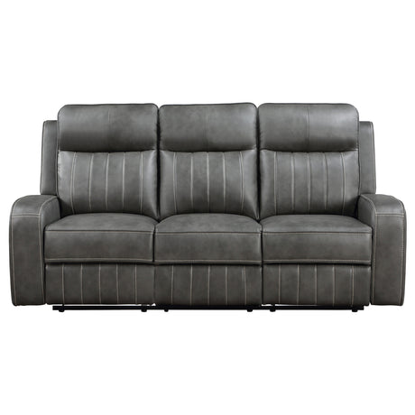 Raelynn Wall-Hugger Reclining Sofa, Loveseat & Recliner - Grey Leatherette with Vertical Topstitching – view 10