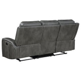 Raelynn Wall-Hugger Reclining Sofa, Loveseat & Recliner - Grey Leatherette with Vertical Topstitching – view 11